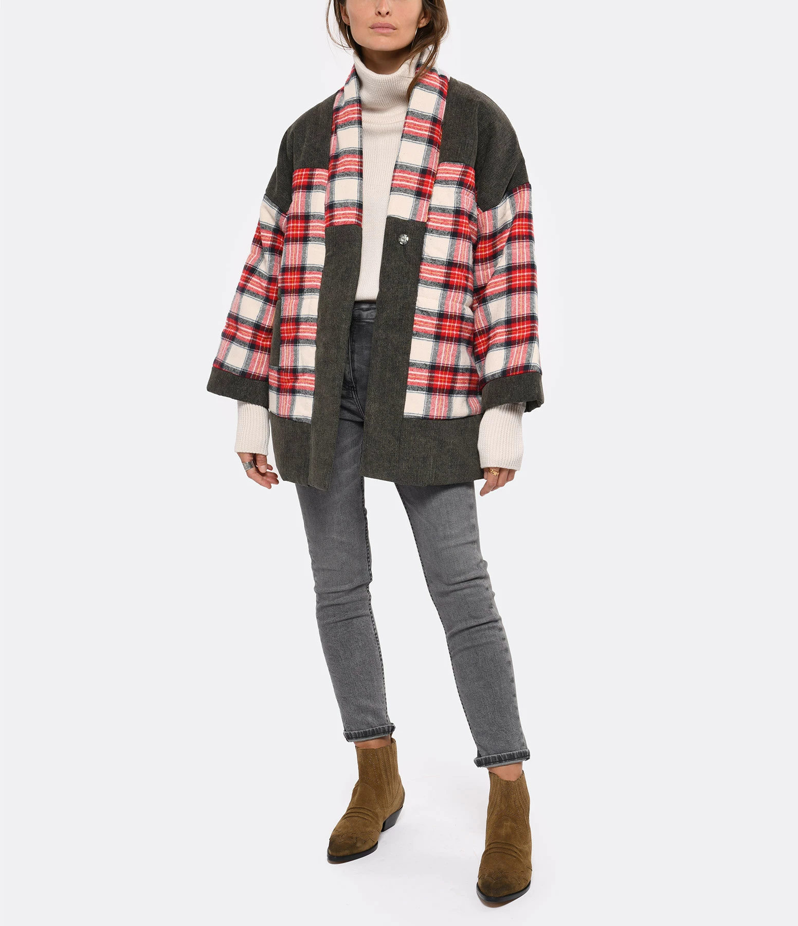 Promo ✨ CHARLIE JOE Veste Luck Coton Tartan Rouge ???? 4 Promo ✨ CHARLIE JOE Veste Luck Coton Tartan Rouge ???? – Image 4