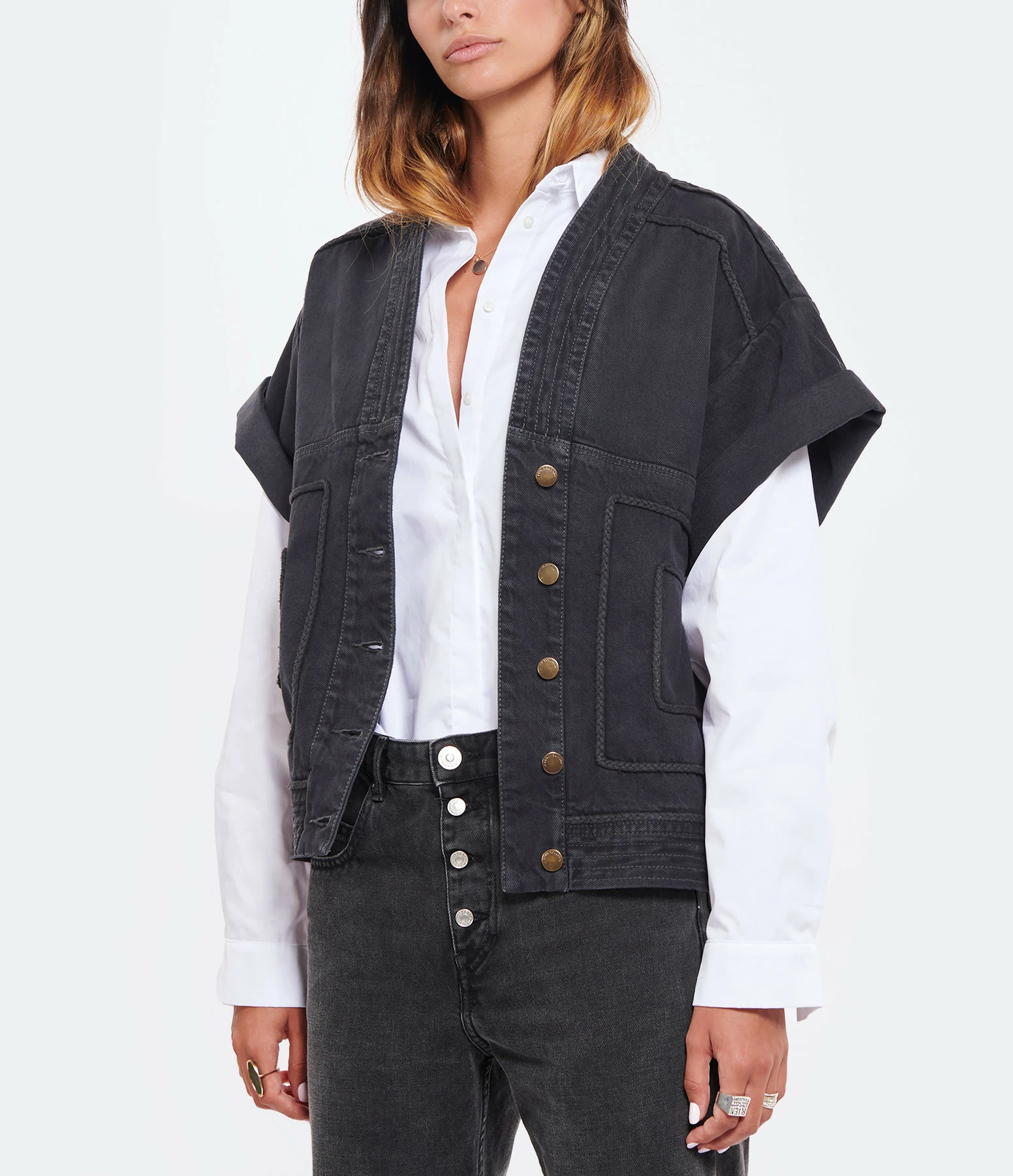 Promo 😍 JEANNE VOULAND Veste Folka Denim Gris 🔔 3 Promo 😍 JEANNE VOULAND Veste Folka Denim Gris 🔔 – Image 3