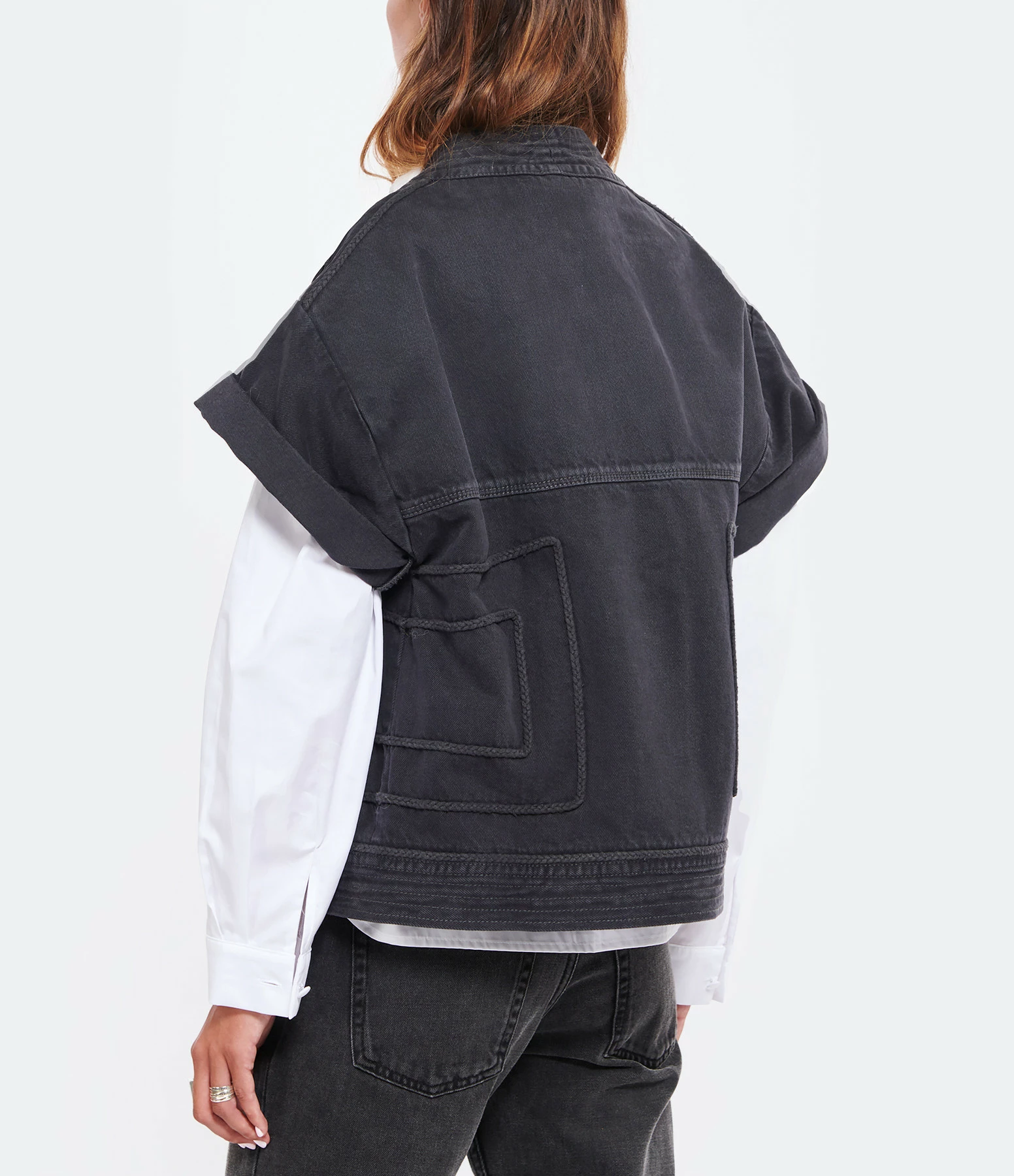 Promo 😍 JEANNE VOULAND Veste Folka Denim Gris 🔔 4 Promo 😍 JEANNE VOULAND Veste Folka Denim Gris 🔔 – Image 4