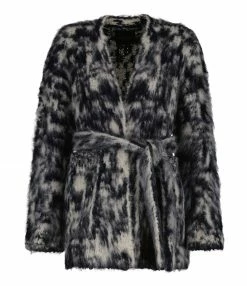 Bon marché 😍 ROBERTO COLLINA Cardigan Ceinturé Laine Imprimé Navy 😀