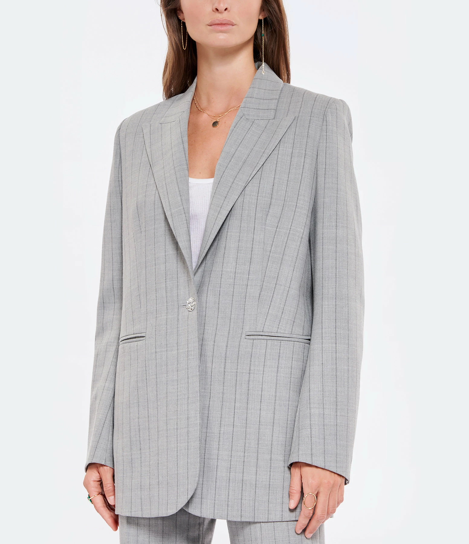 Meilleure vente 🧨 OUD Veste Blazer Sonia Laine Rayures Gris ✔️ 3 Meilleure vente 🧨 OUD Veste Blazer Sonia Laine Rayures Gris ✔️ – Image 3