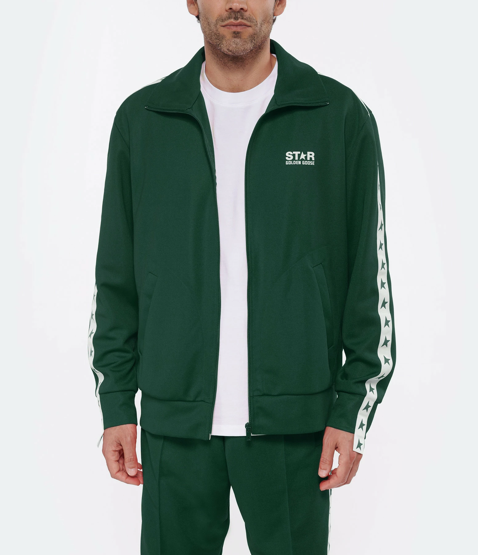 Meilleure vente 🌟 GOLDEN GOOSE Veste Homme Star Zip Vert Blanc ❤️ 4 Meilleure vente 🌟 GOLDEN GOOSE Veste Homme Star Zip Vert Blanc ❤️ – Image 4