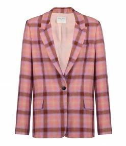 Budget 🎁 FORTE_FORTE Veste Blazer Tartan Laine Vierge Rose Wow 🤩
