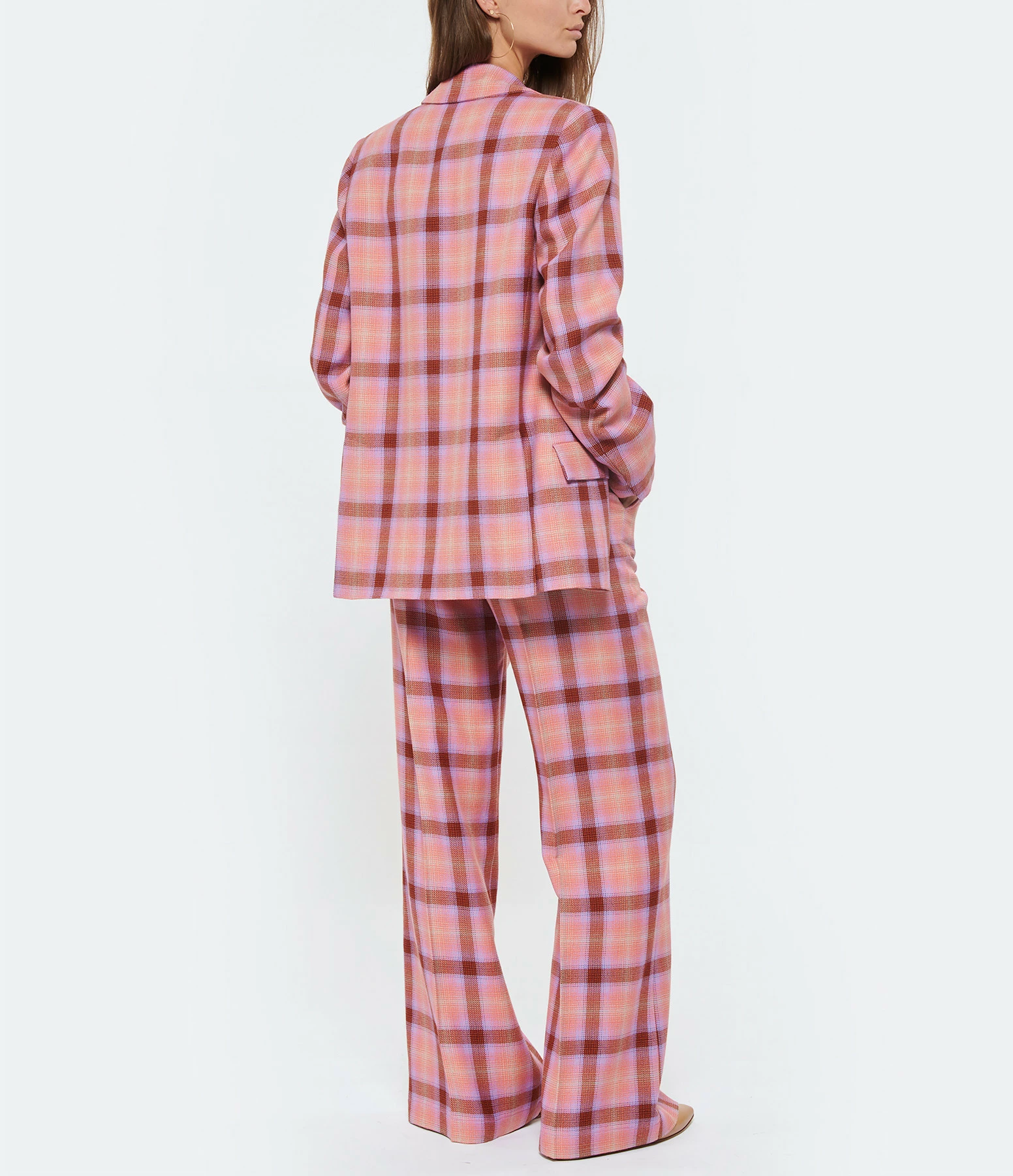 Budget 🎁 FORTE_FORTE Veste Blazer Tartan Laine Vierge Rose Wow 🤩 6 Budget 🎁 FORTE_FORTE Veste Blazer Tartan Laine Vierge Rose Wow 🤩 – Image 6