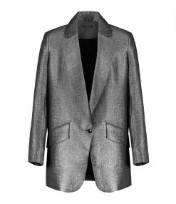 Bon marché 🥰 JEANNE VOULAND Veste Blazer Haivy Lin Lurex Noir Argenté 😉