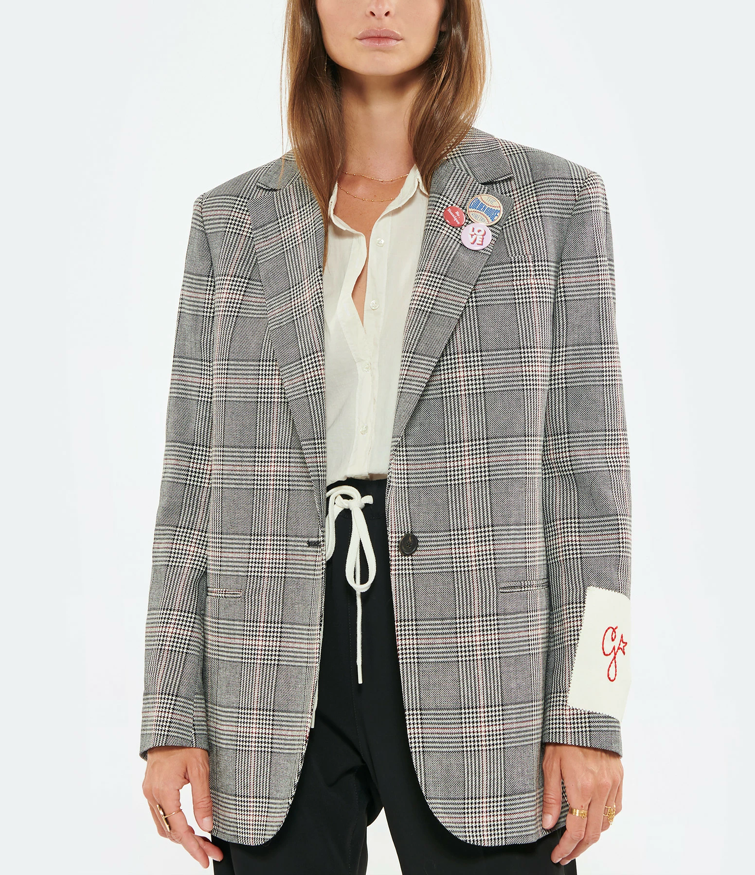 De gros 😍 GOLDEN GOOSE Veste Blazer Laine Gris Blanc 🌟 3 De gros 😍 GOLDEN GOOSE Veste Blazer Laine Gris Blanc 🌟 – Image 3