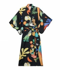 Meilleure vente 🔔 G.KERO Kimono Nero Frutad Soie Imprimé 😍