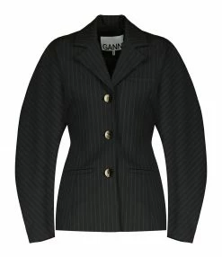 Top 10 🥰 GANNI Veste Blazer Stretch Rayures Noir ⌛